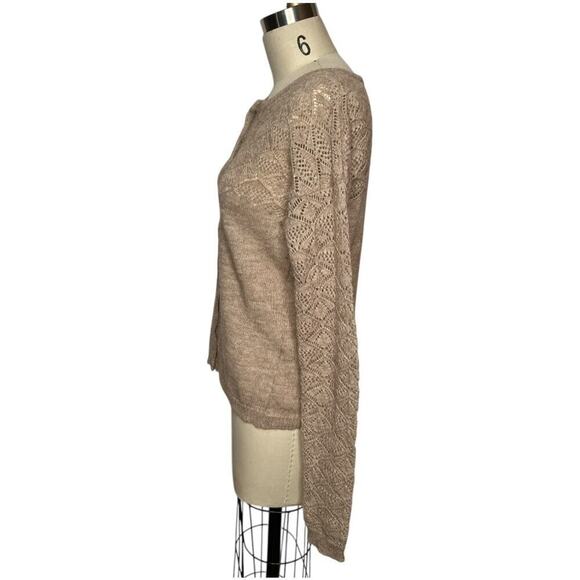 Coupe Collection Beige Wool Blend Open Knit Long Sleeve Cardigan Sweater Size L - Picture 2 of 7